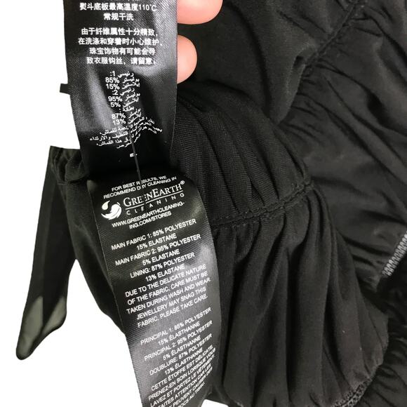 Self-Portrait Ruched Top Women Sz 10 Black Jersey Mesh Long Sleeve Night Out - Picture 11 of 11